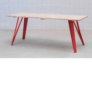 Table bois pieds rouge metal Graf_K