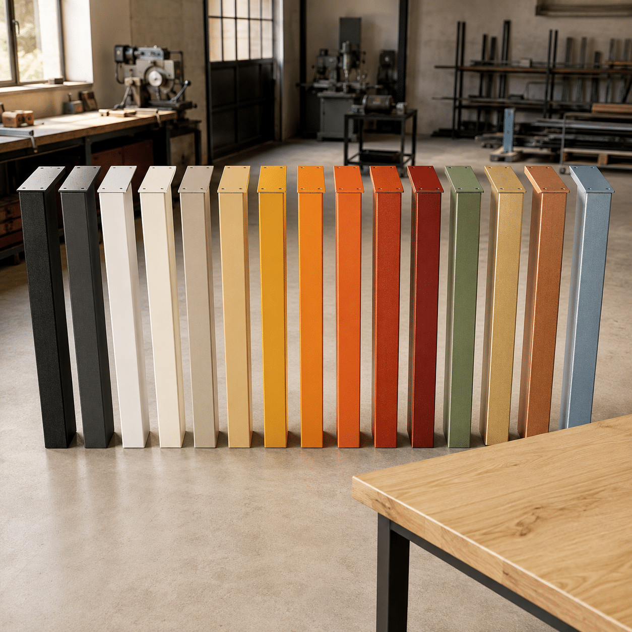 Nuancier de couleurs thermolaquées pour pieds de table en acier
